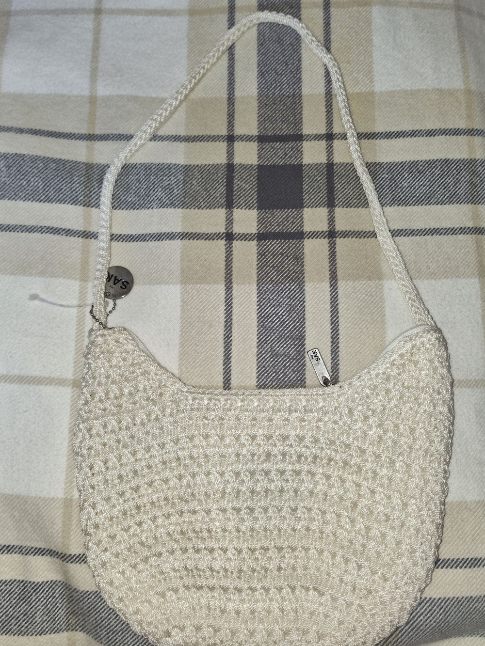 The Sak Cream Crochet Shoulder Bag with Braided Strap